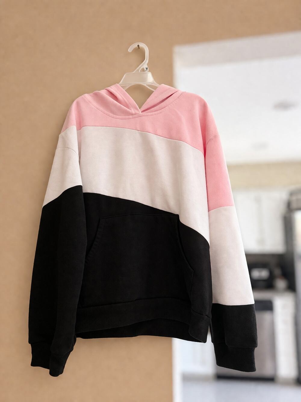 Hopeac Girls Pink and Black Color Block Hoodie